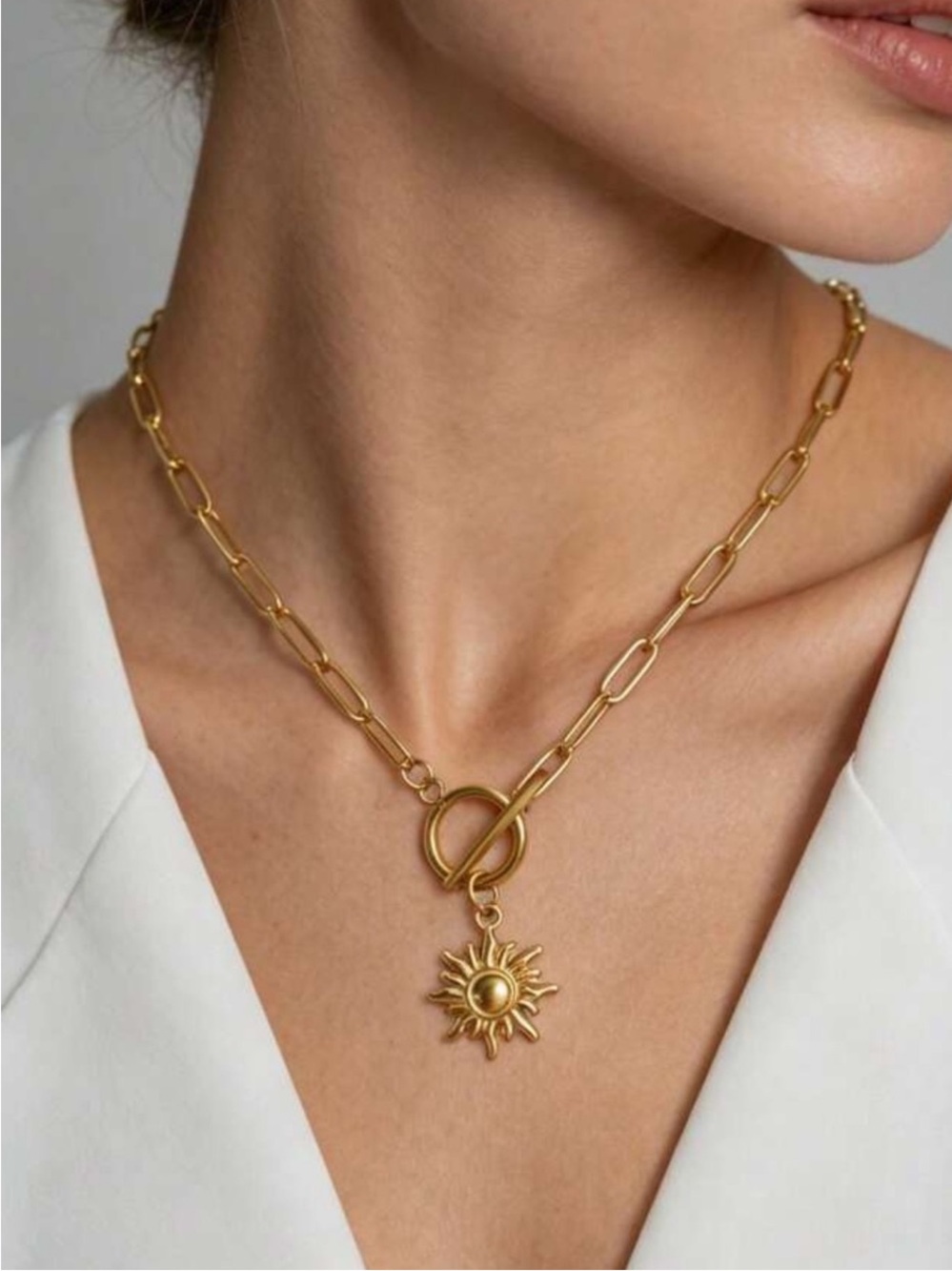 Gold Sun Toggle Charm Necklace